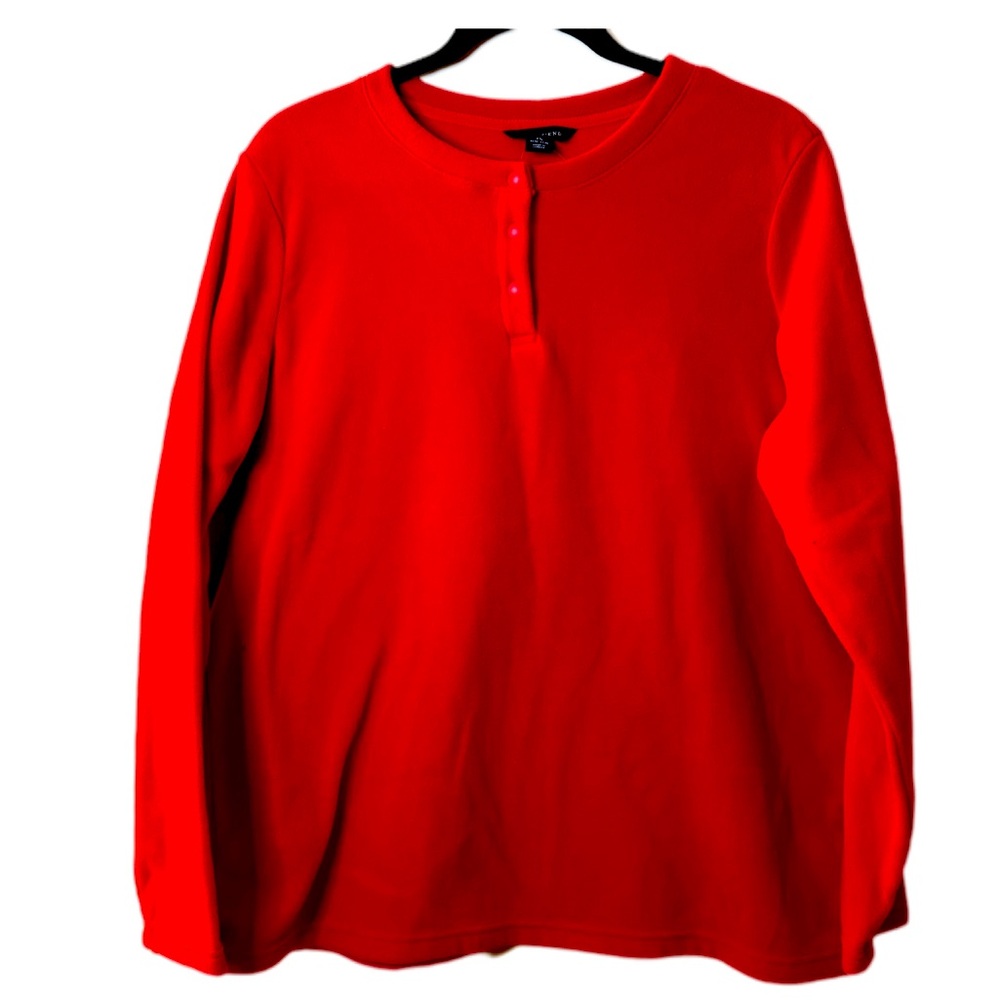 Land's End Polartec fleece aircore 100 red sweater size 1X button collar